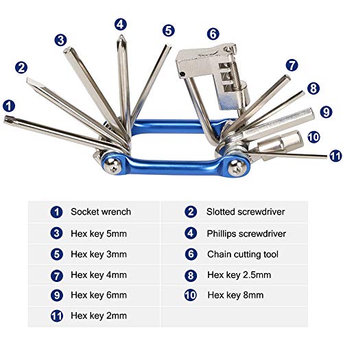 11 En 1 Kit de Herramientas de Mantenimiento INTVN11 En 1 Multiherramienta Bicicleta Mini Kit de Herramientas Plegables Mini Herramienta Plegable(Azul)