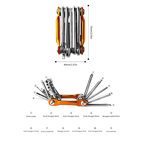 11 en 1 Multiherramienta Bicicleta, Multifunción Herramientas Bicicleta, Plegables Herramientas Bicicleta MTB, Compacta Multiherramienta Bici, Reparación de Bicicletas Portátil, para Ciclistas