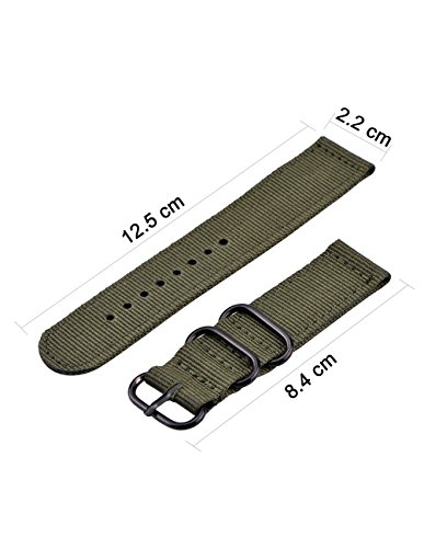 2 Piezas de 22 mm Reemplazo de Nylon Correa de Reloj Nylon Mira Bandas, Ejército Verde y Negro