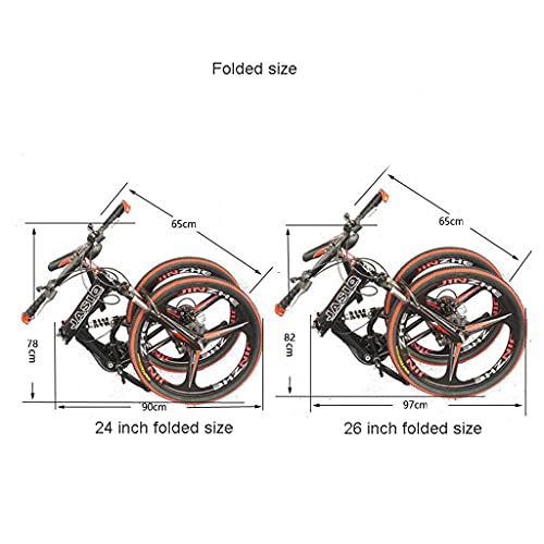 24/26 Pulgadas 21 Velocidades Plegable Bicicleta De Montaña De Acero Altas De Carbono, Suspensión Completa Mtb Bicicleta Para Adultos, Freno De Doble Disco Bicicleta De Monta(Size:26inch,Color:verde)