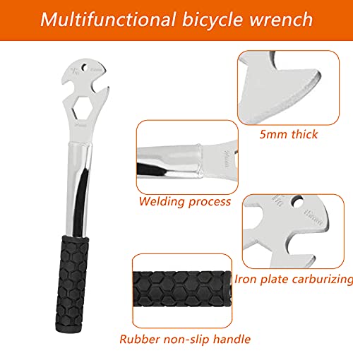 3 En 1 Herramienta de ExtraccióN de Pedal 9/16 Pulgadas / 15 mm / 24 mm Llave de Pedales Bici, Llave de Pedal de Bicicleta de Mango Largo Herramienta de ExtraccióN de Llave de Pedal de Bicicleta