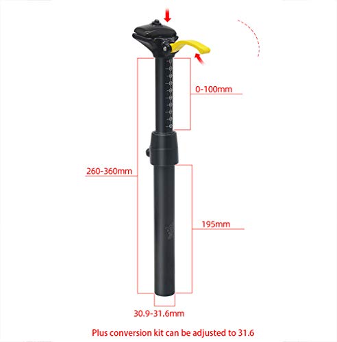 30.9/31.6mm Tija De Sillín ,Tija De Sillin De Bicicleta,Tija De Sillin MTB,Tija de sillín Ajustable Aleación de Aluminio,Tija de Sillin Telescopica Longitud 375mm,Tija con Suspensión,31.6*375mm