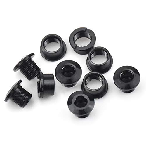 5 Piezas Rueda de Cadena Tuercas Tornillos Plato Bicicleta, 7075 Aleación Aluminio Bicicleta Pernos de Manivela, Tornillos de Manivela para Bicicletas de Carretera de Montaña BMX MTB Fixie (Negro)