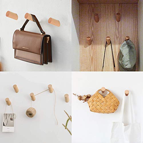 6 Piezas Percha Pared Madera Ganchos Multiuso, Percheros Pared Originales para Colgar Abrigos Gorros Bufandas Chaquetas Ropa En Dormitorio Sala De Estar Pasillo - Carga máxima 15 kg