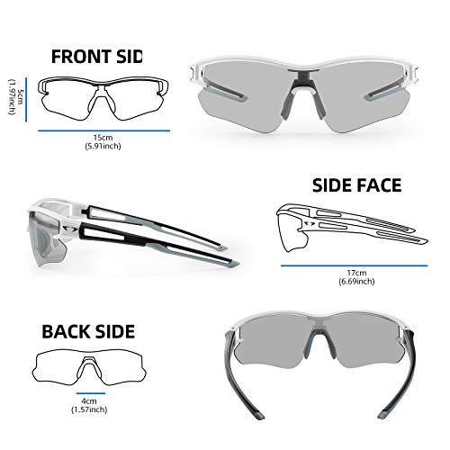 AALK Gafas de sol fotocromáticas deportivas polarizadas para hombres y mujeres MTB Ciclismo Gafas TR90 UV400 Protección Mountian Bike Seguridad Transición Glassess, Negro Blanco,