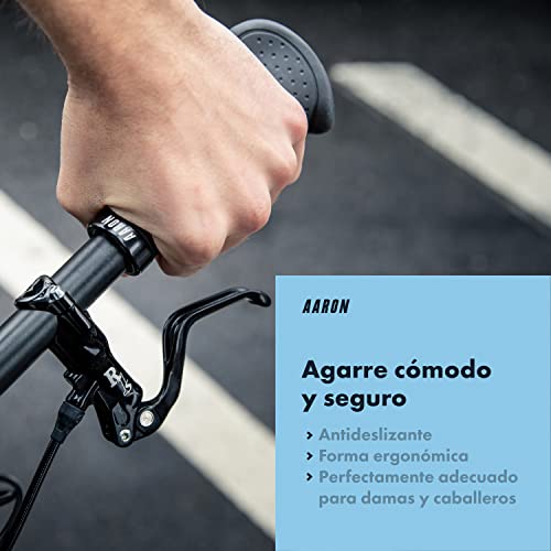 AARON Ergonomic - Puños de Gel con amortiguación - Diseño ergonómico Antideslizante - para bicis utilitarias, eléctricas, de Trekking, de montaña y Ciudad - Negro