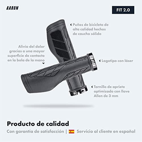 AARON FIT - Puños de Gel con amortiguación - Diseño Deportivo Antideslizante con Extremo atornillable - para bicis eléctricas, de Trekking, de montaña, de piñón Fijo y ciclocrós - Negro