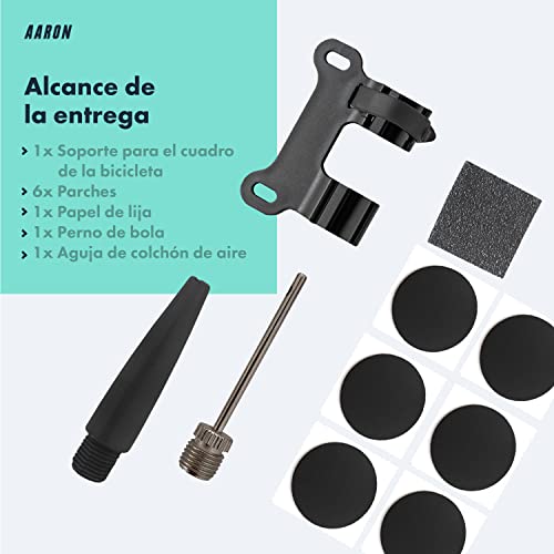 AARON Pocket One Mini bomba de bicicleta para todas las válvulas, compacta, apta para cualquier marco, bomba de mano para viajes con kit de pinchazos, en negro/gris