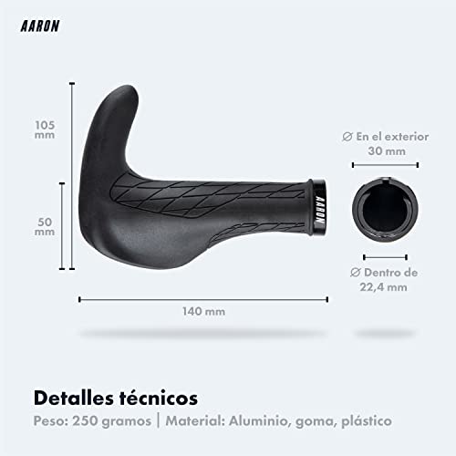 AARON Puños para bicicleta Bull con cuernos – Puños ergonómicos de goma suave antideslizante – Puños adecuados para bicicleta eléctrica, bicicleta de trekking, bicicleta de montaña, bicicleta de paseo