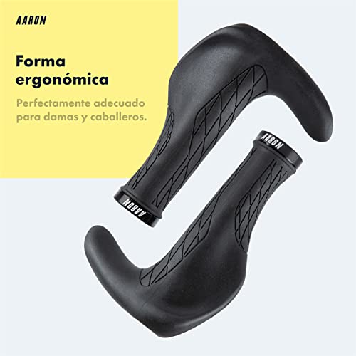 AARON Puños para bicicleta Bull con cuernos – Puños ergonómicos de goma suave antideslizante – Puños adecuados para bicicleta eléctrica, bicicleta de trekking, bicicleta de montaña, bicicleta de paseo