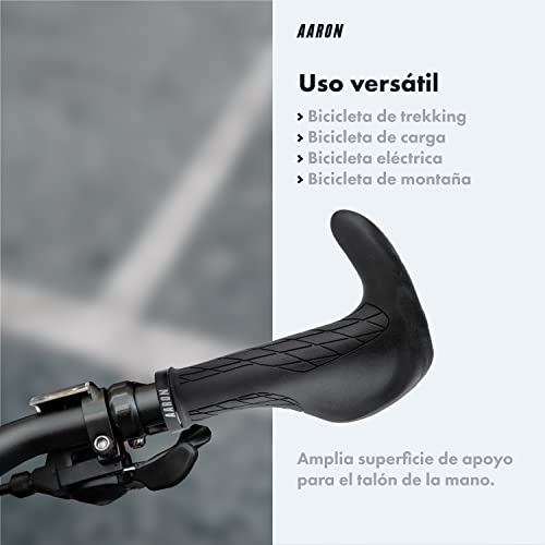 AARON Puños para bicicleta Bull con cuernos – Puños ergonómicos de goma suave antideslizante – Puños adecuados para bicicleta eléctrica, bicicleta de trekking, bicicleta de montaña, bicicleta de paseo