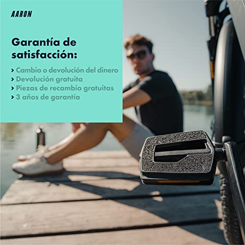 AARON Urban - Pedales con rodamientos sellados de Calidad - Superficie Antideslizante de Lija Intercambiable - Pedales Planos para bicis eléctricas, de Trekking y de Ciudad - Negro