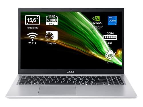 Acer Aspire 5 A515-56G - Ordenador Portátil 15.6" Full HD, Laptop (Intel Core i7-1165G7, 8 GB RAM, 512 GB SSD, NVIDIA GeForce MX350 2GB, ComfyView, Sin OS), PC Portátil Plata, Teclado QWERTY Español