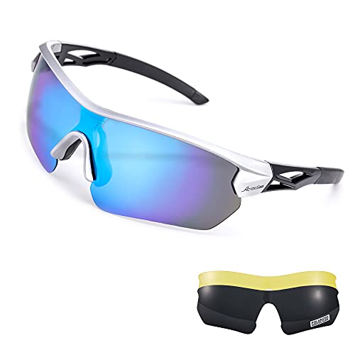 AcrossSea - Gafas de sol deportivas polarizadas para ciclismo, para hombres y mujeres, con 3 lentes intercambiables para correr, béisbol, golf, conducir, pescar, gafas de bicicleta con marco TR90