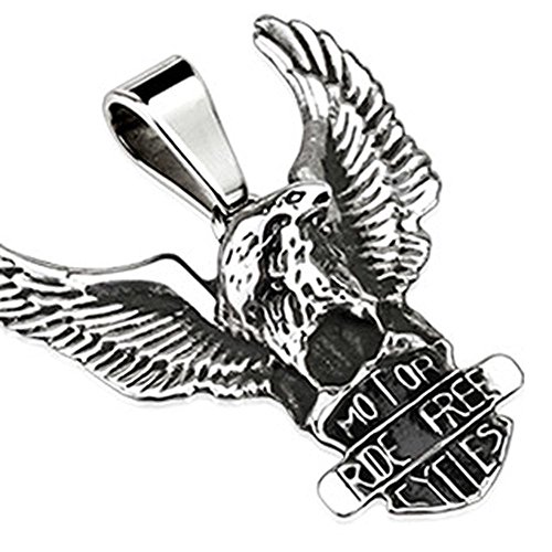 Águila cadena colgante Motorcycles Ride Free Biker Acero Inoxidable Plata Hombre (Pendant colgante Charm Beads Acero Quirúrgico Mujer Hombres Joyas)