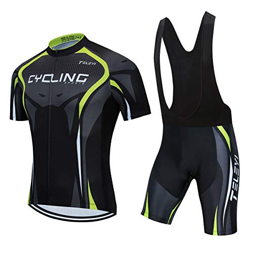 AICTIMO Traje Ciclismo Maillots Ciclismo Hombre Verano+ Pantalones Corto Ciclismo Acolchado de Gel Culotte y Maillot para MTB, Spinning, Bicicleta (verde2, M)