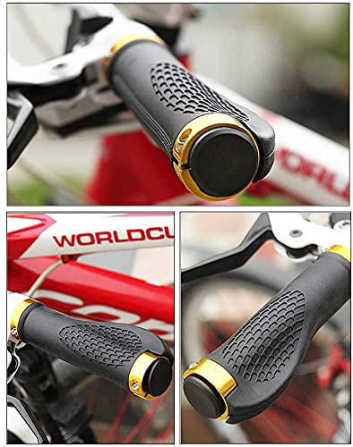 AIlysa Puños para Bicicleta, Puños MTB Ergonomicos, Puños de Manillar de Bicicleta Doble Bloqueo, Antideslizante Caucho Puños de MTB, para Montaña, BMX, Bici Plegable, Scooter Puños (Oro)