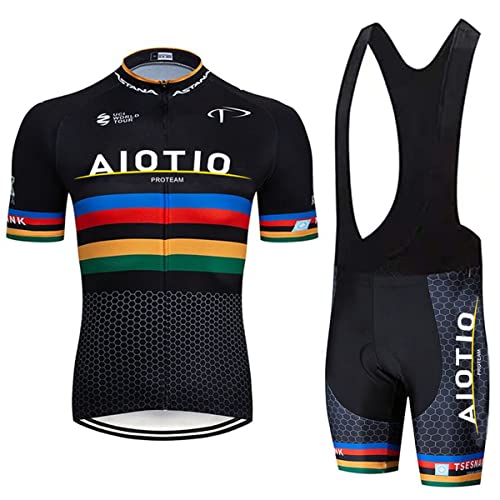 AioTio Conjunto de Ropa Ciclismo Hombre Verano Maillot Ciclismo Mangas Cortas y Tirantes Culotte Pantalones Cortos con 3D Gel Acolchado para MTB Bicicleta Equipacion Ciclismo(Negro, L)