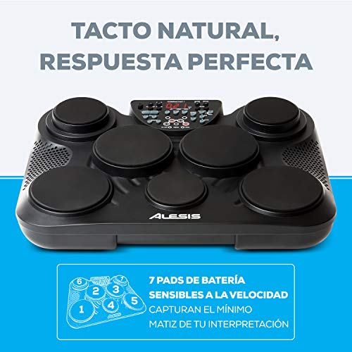 Alesis CompactKit 7 - Batería Electrónica de Sobremesa de 7 Pads Sensibles a la Velocidad, 265 Sonidos y Melodías de Percusión, Salida USB-MIDI, Pedales y Baquetas incluidas