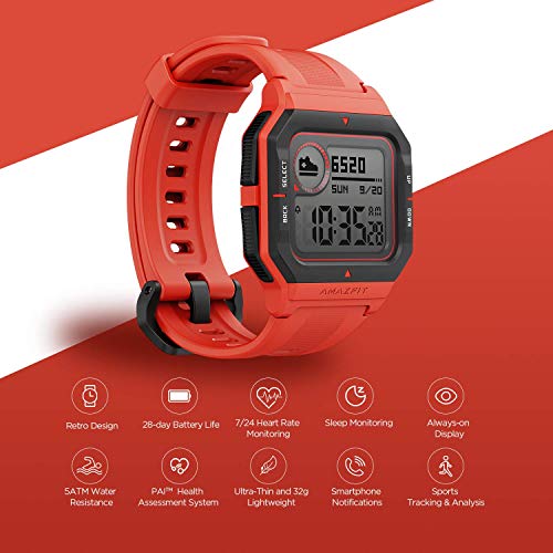 Amazfit Neo SmartWatch Reloj Inteligente 28 Días Batería 5 ATM Sensor Seguimiento Biológico Frecuencia Cardíaca iOS & Android Rojo