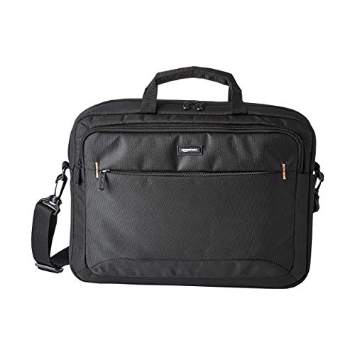 Amazon Basics - Maletín compacto para portátil con correa para el hombro y bolsillos para accesorios (15,6 pulgadas, 40 cm), negro, 1 unidad