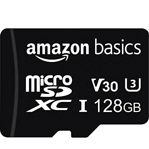 Amazon Basics - Tarjeta de memoria microSDXC 128 GB con adaptador de tamaño completo, A2, U3, velocidad de lectura hasta 100 MB/s