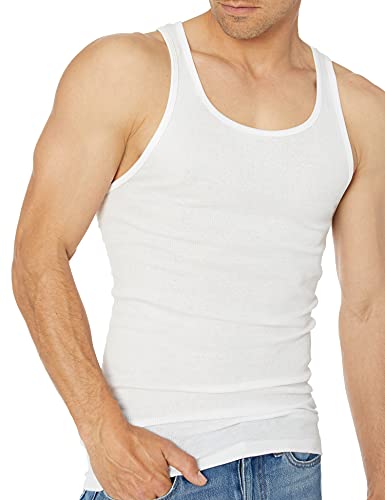 Amazon Essentials 6-Pack Tank Undershirts Camisa, Blanco (White), Medium