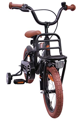 Amigo 2Cool - Bicicleta Infantil de 14 Pulgadas - para niños de 3 a 4 años - con V-Brake, Freno de Retroceso, Timbre, portaequipajes Delantero y ruedines - Negro Mate