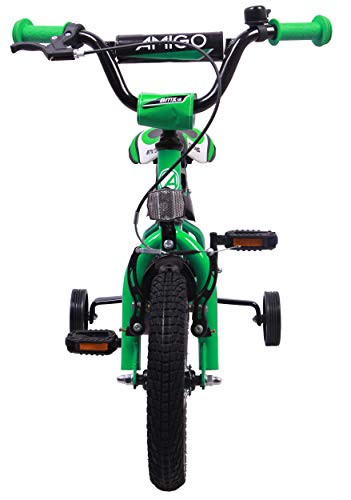 Amigo BMX Turbo - Bicicleta Infantil de 12 Pulgadas - para niños de 3 a 4 años - con V-Brake, Freno de Retroceso, Timbre y ruedines - Verde