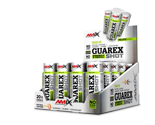 AMIX - Suplemento Deportivo - Guarex Energy & Mental Shot en Formato 20x60 ml - Con Taurina y Colina - Ayuda a Mantener la Energía Física y Mental - Sabor Mojito