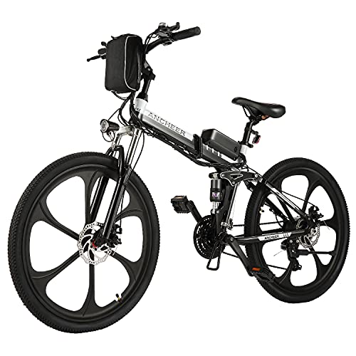 ANCHEER Bicicleta Electrica 36V 8Ah, Bicicleta Eléctrica Plegable de 26 Pulgadas, Motor 250W Batería de Litio Extraíble, Shimano 21 Velocidades (26" Deporte Negro)