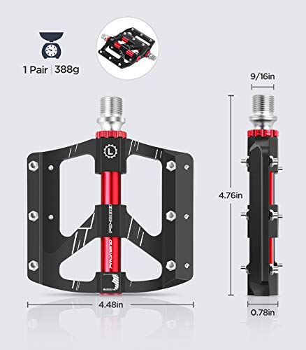 ANVAVA Pedales Bicicleta Montaña Pedales Bici de Aluminio Pedales para Carretera 9/16" Pulgadas Plataforma Mixtos MTB Pedales, Negro