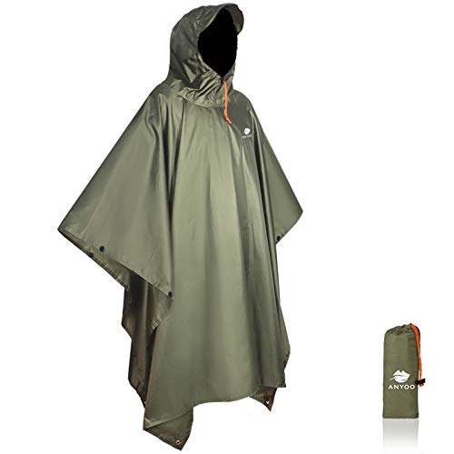 Anyoo Poncho de Lluvia Reusable de Ripstop transpirante Ligero a Prueba de Agua Multiuso Impermeable con Capucha de Lona de Tienda de Campaña Ideal para el Aire Libre Campamento Excursionismo y Pesca