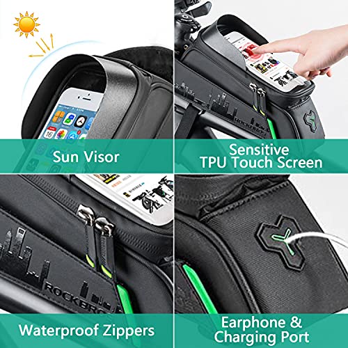 Aolfay Bolsa Bicicleta Cuadro Impermeable, Bolsa Manillar Sillin MTB con Pantalla Táctil TPU y Visera Solar, Porta Movil Bici para Movil Dentro de 6,0 Pulgadas, Accesorios Bici Montaña