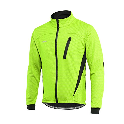 ARSUXEO Chaqueta de ciclismo Chaqueta térmica de invierno MTB para hombre Abrigo softshell para impermeable y resistente al viento 16H verde L