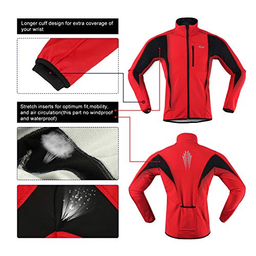 ARSUXEO de Ciclismo Chaqueta de Bicicleta Transpirable térmica de Invierno para Hombre 15K Rojo XL