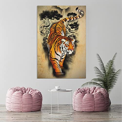 Arte de pared Decoración de tinta china Tigre Down The Mountain Lienzo Póster Dormitorio Oficina Decoración de regalo Impresión Pintura Pintura para sala de estar Dormitorio Decoración 30 x 45 cm