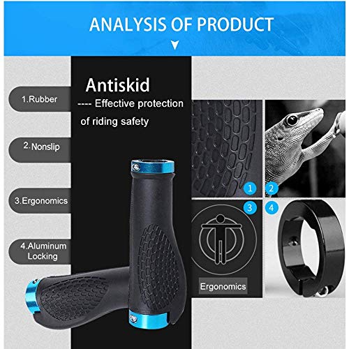 ASEOK Bike Hand Grips, MTB Grips Manillares Bloqueables Mountain Bike Manillares Ciclismo TPR Goma Manillar Grip para Ciclismo, montaña y Bicicletas Accesorios 1 par (Azul)