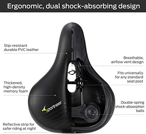 Asiento de Bicicleta Sportneer, Cómodo sillín de Repuesto para Bicicleta estática, Cojín Ancho Acolchado de Espuma viscoelástica Suave para Hombres y Mujeres, con Cubierta Impermeable incluida