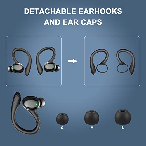 Auriculares Inalambricos, Auriculares Bluetooth 5.1 Sonido Estéreo In-Ear Auriculares Deportivos 48 Horas de reproducción Control tactil Cascos Inalambricos IPX7 Impermeable para Running Sport Negro