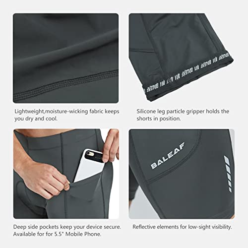 BALEAF Pantalones cortos de ciclismo para hombre 3D acolchado bicicleta de carretera Bicicletas Montar Medias MTB Ciclo Gravel Biking Bolsillos UPF 50+ Gris Talla S