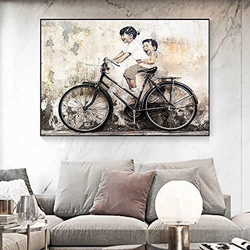 Banksy Art PóSter E Impresiones Figura Bicicleta Cuadro De Pared Street Graffiti Art Lienzo Pintura Salon De Estar Hogar Dormitorio Decoracion De Pared 50x70cm Sin Marco