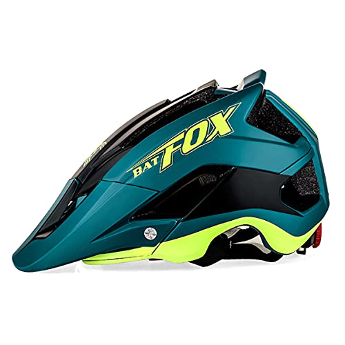 BAT FOX Casco de Ciclismo General para Hombres y Mujeres Adultos, Casco de Bicicleta de Montaña de Tamaño Ajustable de 56-62 cm con Visera Solar Desmontable (Verde Oscuro)