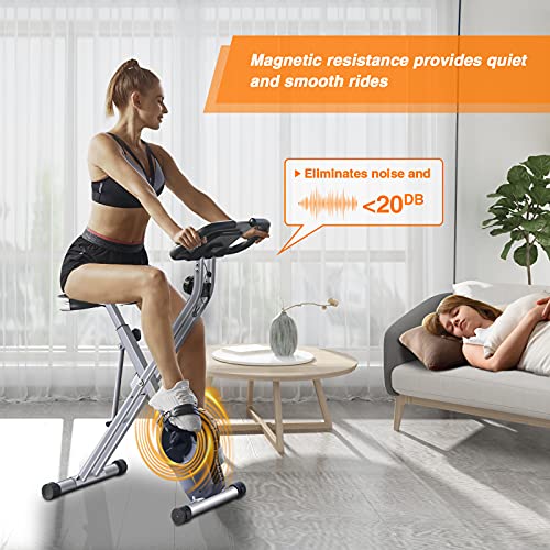 BCAN Bicicleta Estática Plegable,Bicicleta de Ejercicio,Bici de Fitness con Sensores de Pulso, 8 Niveles de Resistencia Magnética, Peso Máx. 150 kg