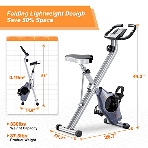 BCAN Bicicleta Estática Plegable,Bicicleta de Ejercicio,Bici de Fitness con Sensores de Pulso, 8 Niveles de Resistencia Magnética, Peso Máx. 150 kg