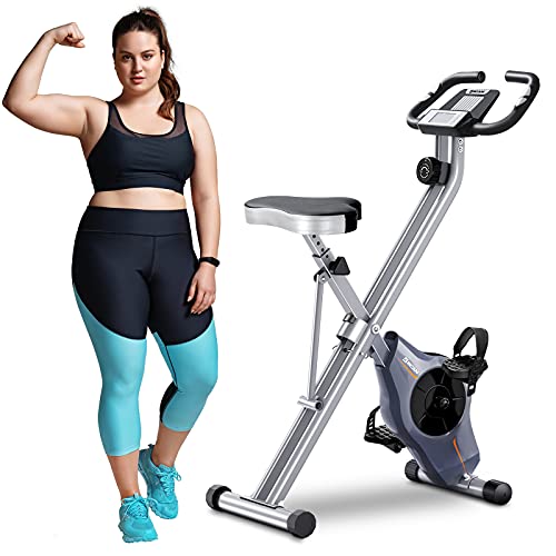 BCAN Bicicleta Estática Plegable,Bicicleta de Ejercicio,Bici de Fitness con Sensores de Pulso, 8 Niveles de Resistencia Magnética, Peso Máx. 150 kg