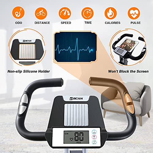 BCAN Bicicleta Estática Plegable,Bicicleta de Ejercicio,Bici de Fitness con Sensores de Pulso, 8 Niveles de Resistencia Magnética, Peso Máx. 150 kg