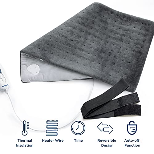 Bedsure Manta Electrica Lumbar Pequeña - Almohadilla Térmica Espalda de 3 Calentamiento Niveles, Esterilla Calor con Función de Apagado Automático, Gris, 30x60cm