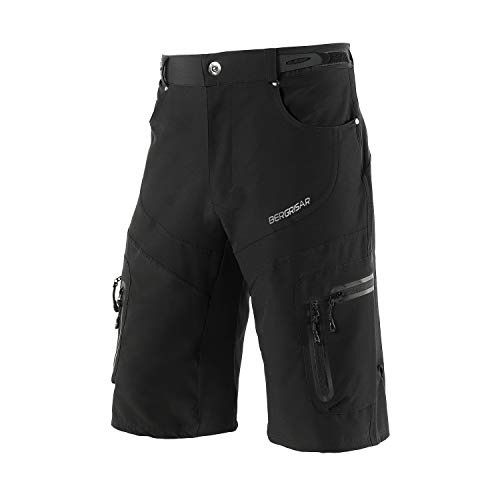 BERGRISAR - Pantalones cortos de ciclismo para hombre, ideales para MTB y bicicletas de montaña, bolsillos con cremallera (1806BG) - negro - Medium