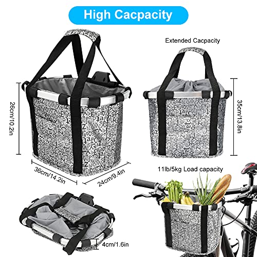 Bestcool Cesta Plegable para Bicicleta, Cesta Delantera Negra para Bicicleta, Bolsas Desmontables para Bicicleta para manillares, Porta Mascotas de aleación de Aluminio con Cierre de cordón(Gris)